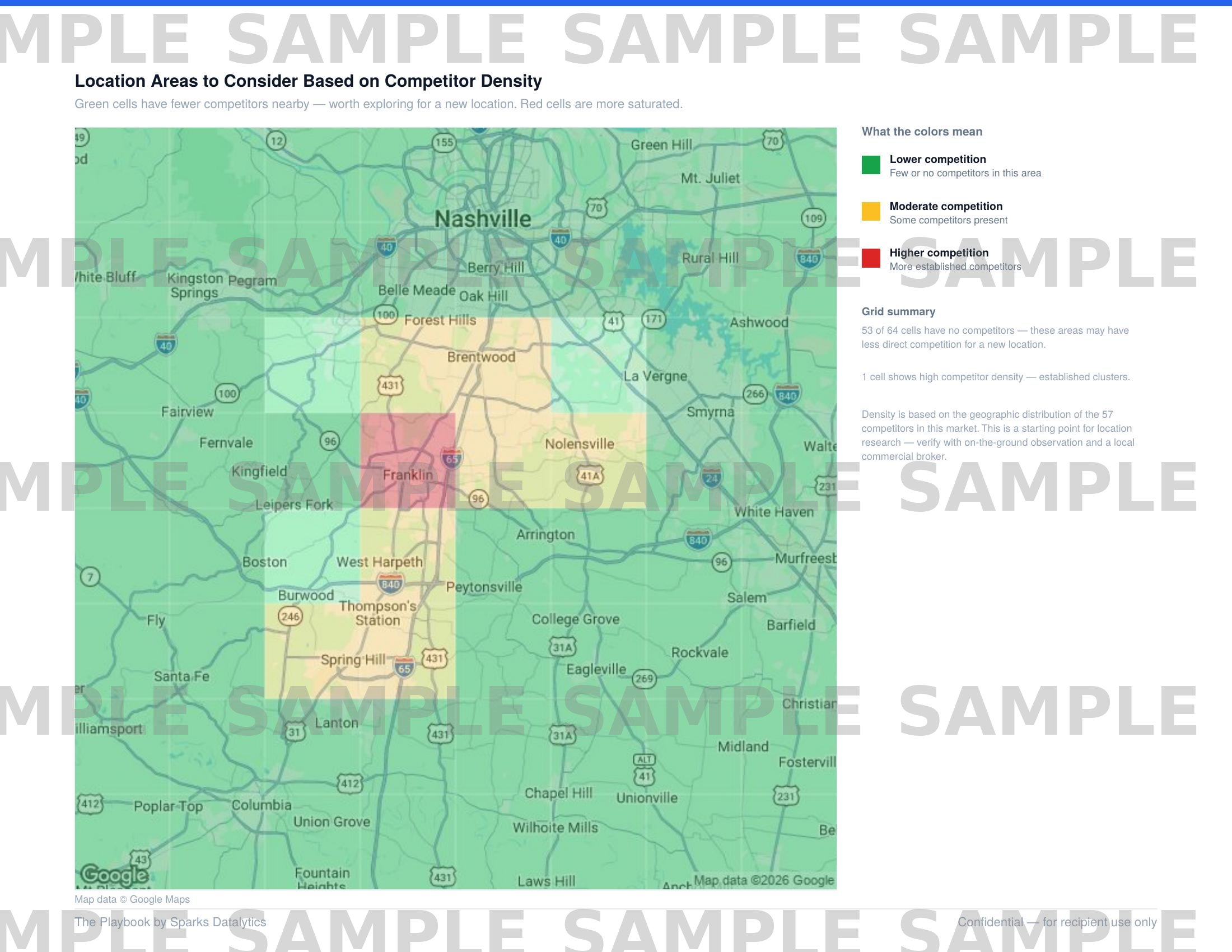 Density heatmap showing low and high competition areas